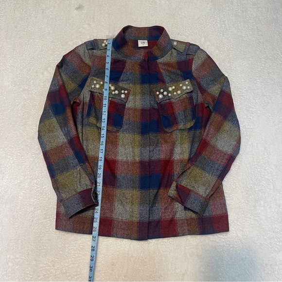 CAbi Pearl Embellished Flannel Plaid College Upscale Casual Jacket Women Medium - Picture 8 of 12